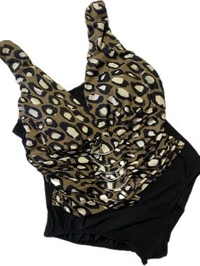 INC International Concepts Black One-Piece Swimwear with Cream Lining